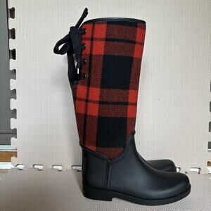 Coach Tristee Tartan Plaid Red Black Rain Boots Size EU 37 Preppy Outdoor Fall